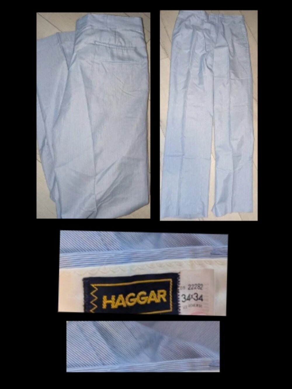 Vintage 1980s HAGGAR Blue White Striped Light Weight Pants Sz 34 x 34